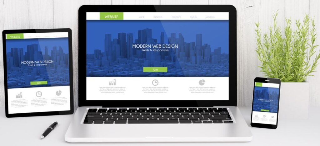 Responsive business website displayed across desktop and mobile devices