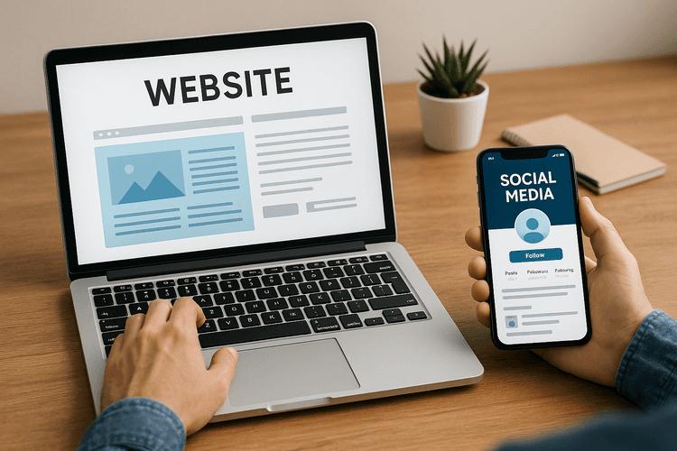 Social Media vs Website for UK Small Businesses Website for UK Small Businesses displayed on laptop and smartphone